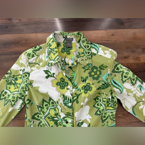 Ann Taylor Floral Button Down Shirt Size 8 | Green Paisley Print • Cottagecore - Picture 3 of 7